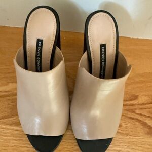 French Connection Cream and Black Mules